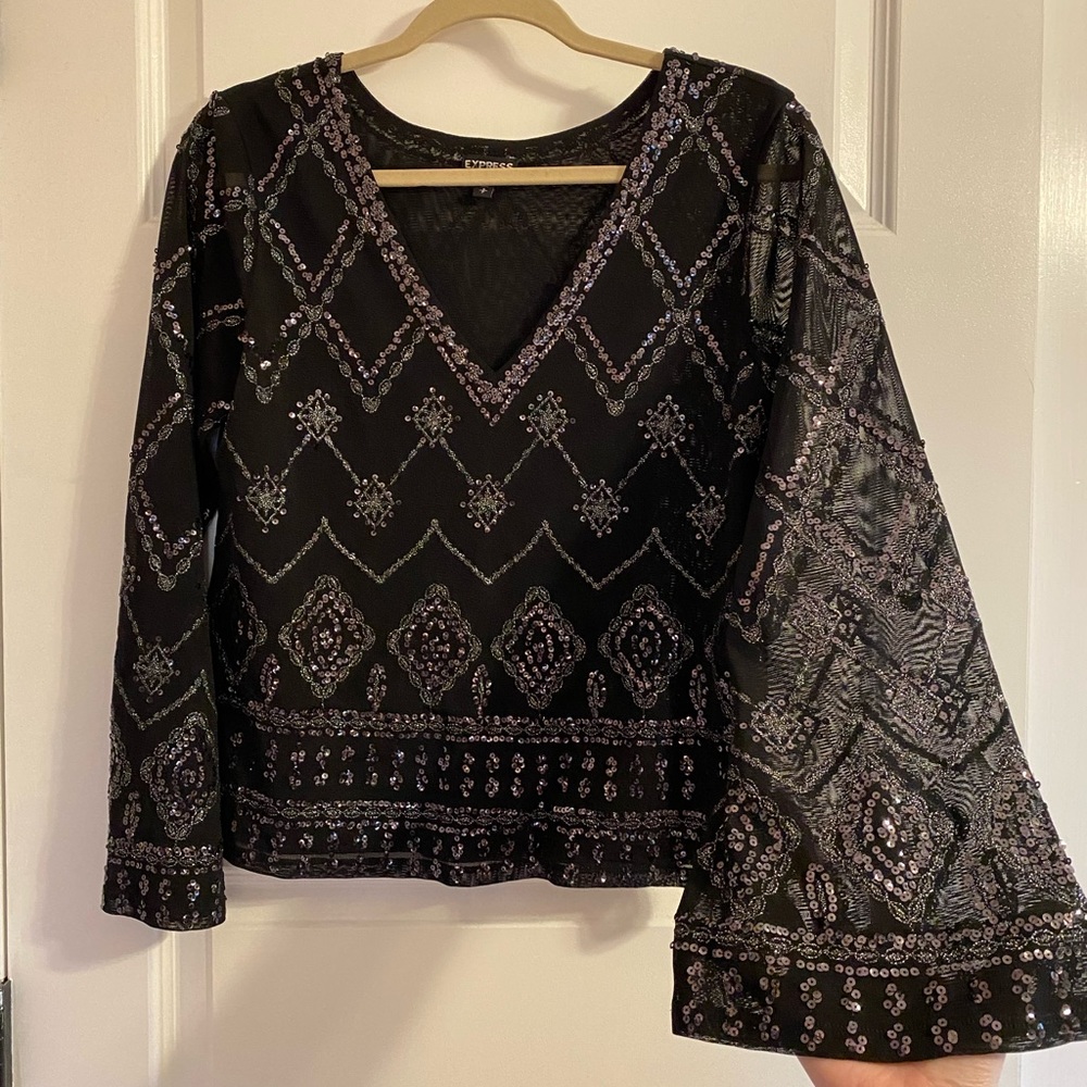 Sequin bell sleeve top